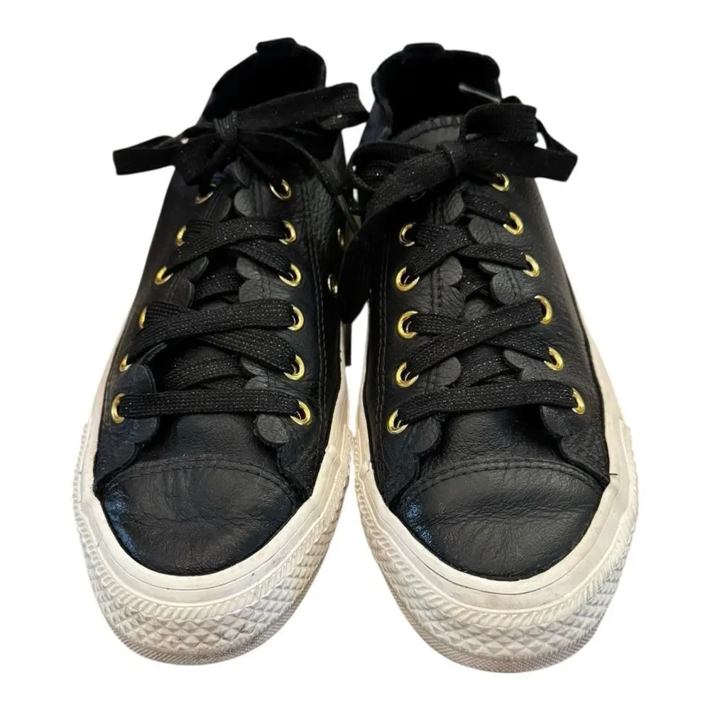 Converse Chuck Taylor All Star Low Frilly Thrills Black Leather 563516C Sneakers - Picture 4 of 6